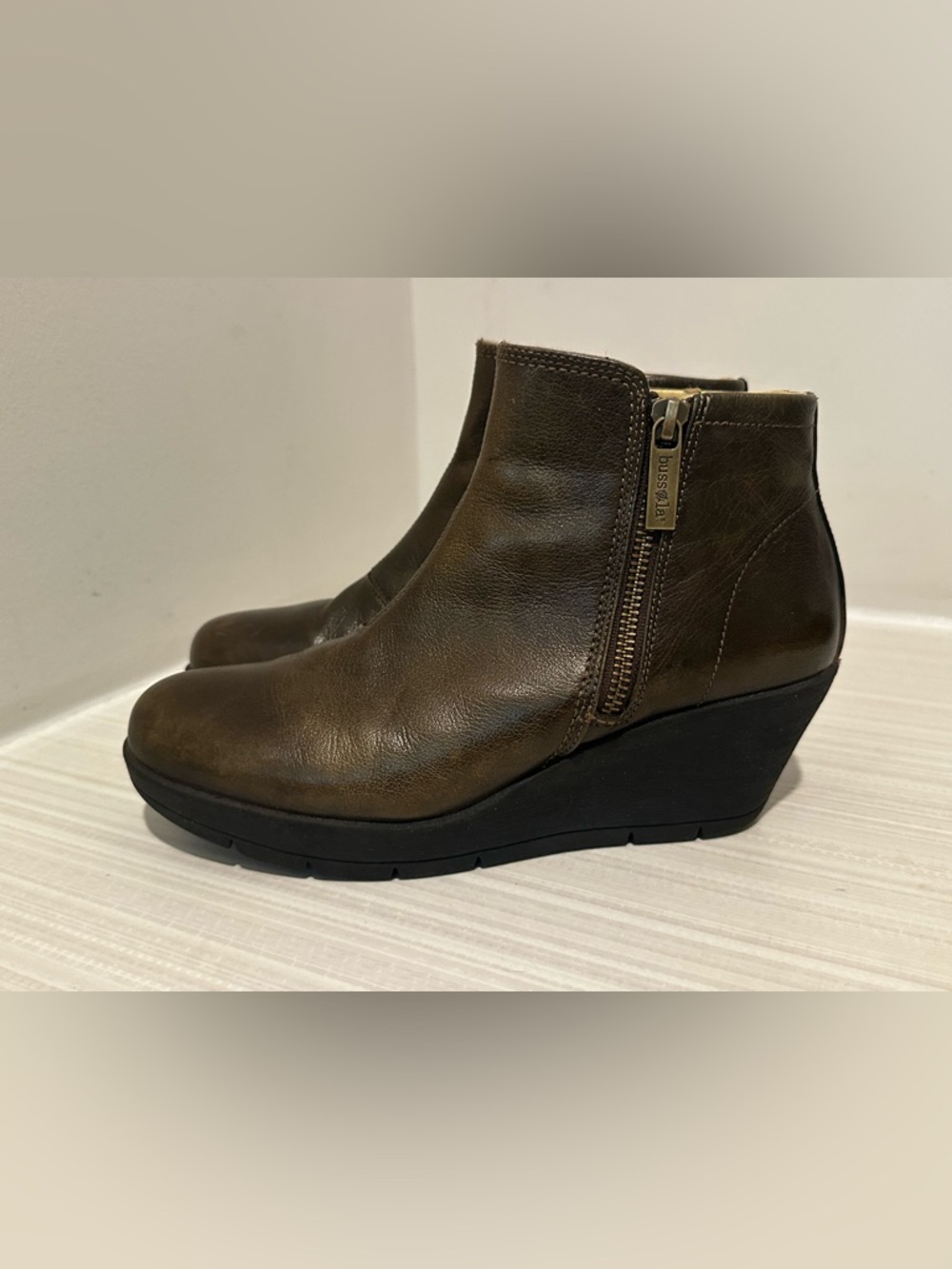 Bussola Bella Wedge Ankle Boots Booties Brown Leather Women’s EU 38 US 7 - Picture 2 of 12